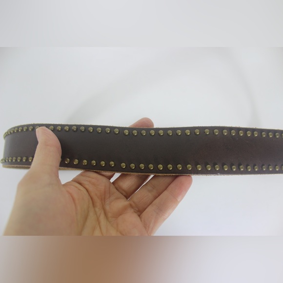 Vintage Studded Brown Leather Belt with Brass Studs and Buckle - Picture 5 of 9